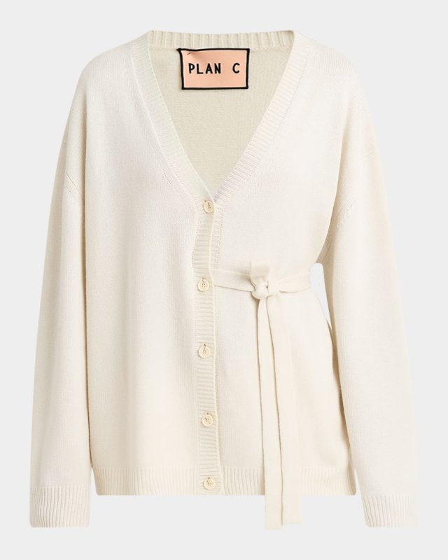 Waist-Tie V-Neck Cashmere Cardigan